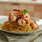One Pot Shrimp Scampi Pasta Recipe with garlic and shrimp