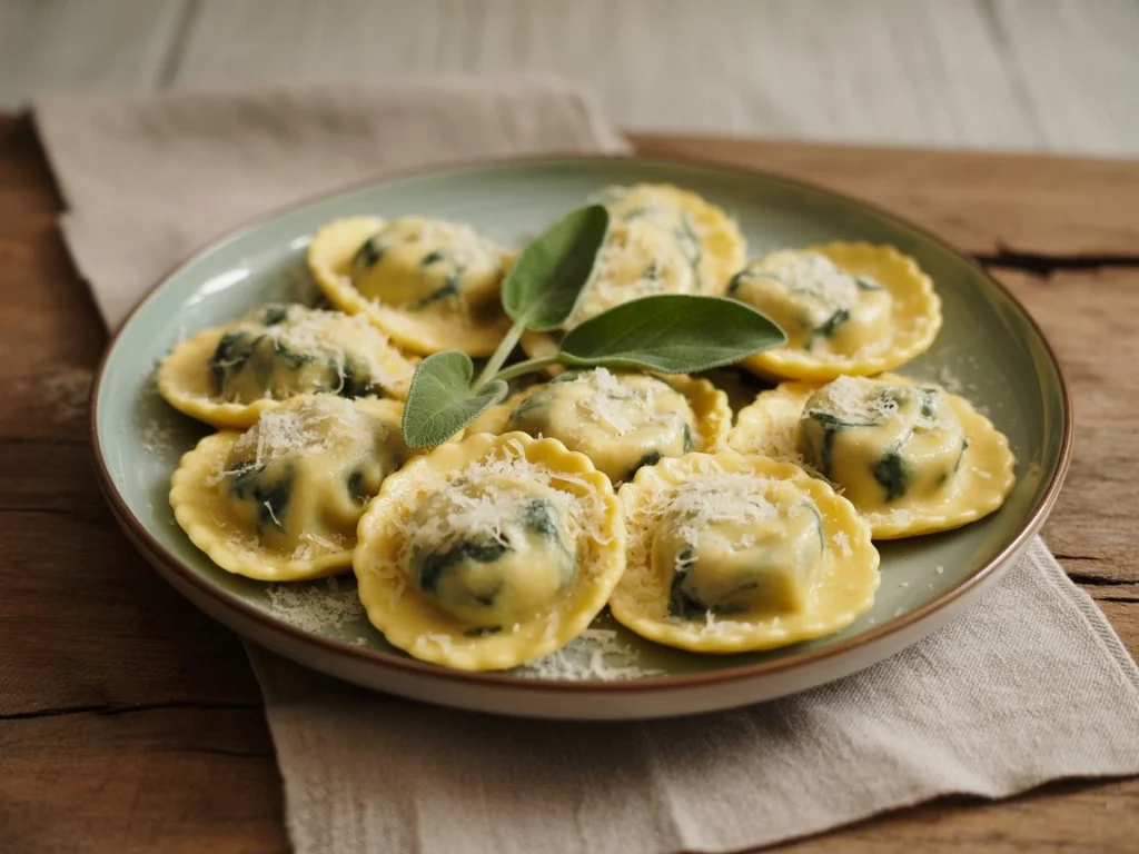 Spinach and ricotta ravioli close-up