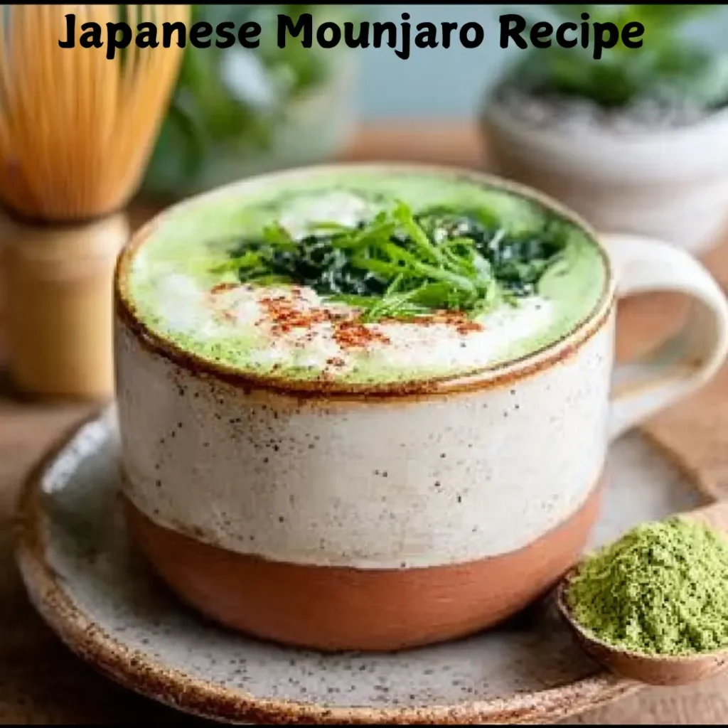 Japanese Mounjaro Recipe: Traditional & Natural Variations You Must Try 5 Final Japanese Mounjaro recipe served in a ceramic cup with lemon slices, ginger, and matcha powder on a wooden tray.