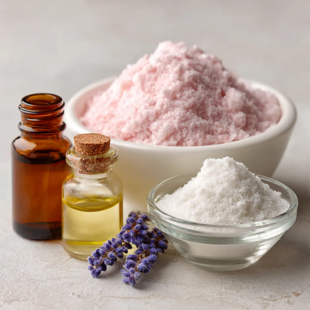Japanese Pink Salt Recipe with Baking Soda for Weight Loss 5 Japanese pink salt and baking soda for weight loss recipe ingredients in a bowl.