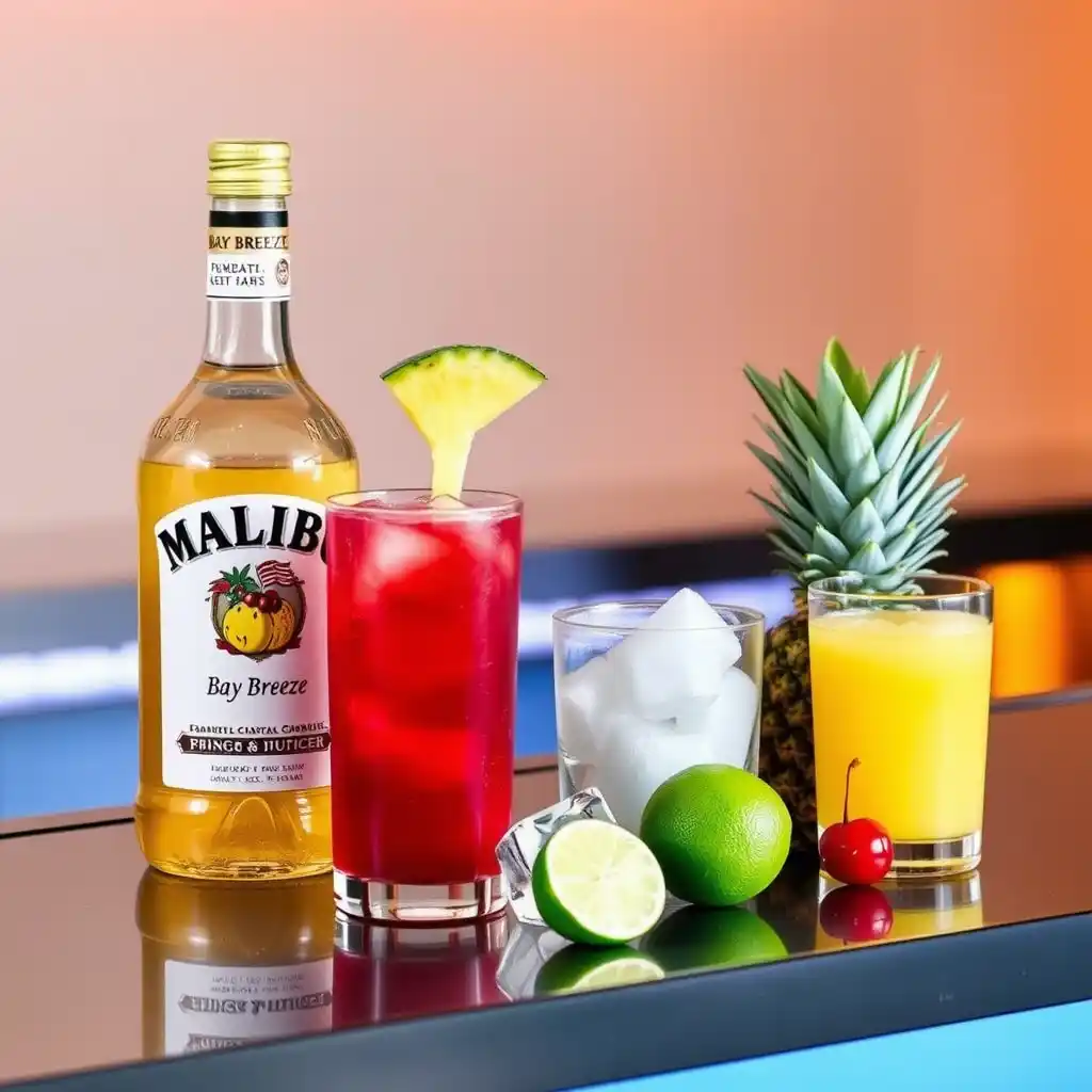 Malibu Bay Breeze Cocktail : How to Make the Perfect Tropical Drink 8 Malibu Bay Breeze ingredients laid out for preparation