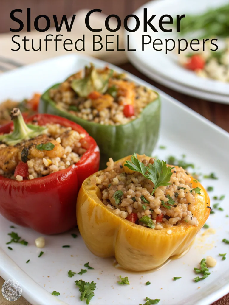 Slow Cooker Stuffed Bell Peppers - Cheap Fall Crockpot Recipes 2 Slow Cooker Stuffed Bell Peppers