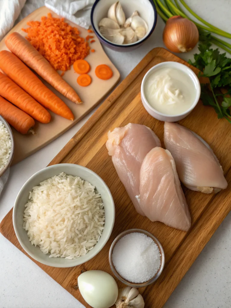 Creamy Chicken and Rice – A Comforting Dinner Idea Easy Rice Recipe for Busy Nights! 2 Creamy Chicken and Rice ingredients