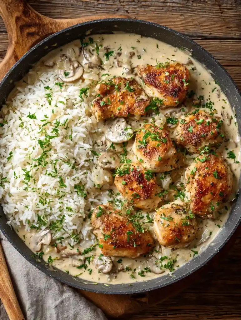 Quick and Easy Creamy Smothered Chicken and Rice for Busy Weeknights - Yum Dinner 3 Easy Creamy Smothered Chicken and Rice