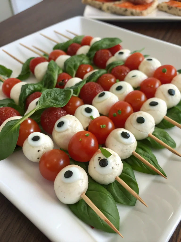 Eyeball Caprese Skewers: A Spooky & Elegant Halloween Appetizer 2 Eyeball Caprese Skewers