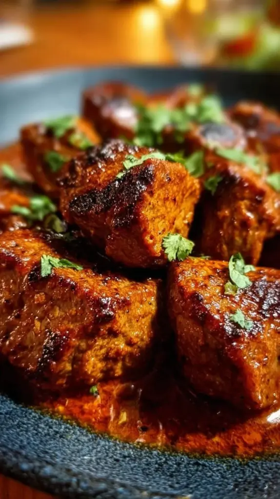 Delicious butter chicken served with naan and basmati rice