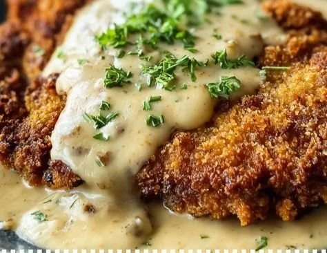 Delicious Chicken Fried Steak served with creamy gravy and sides