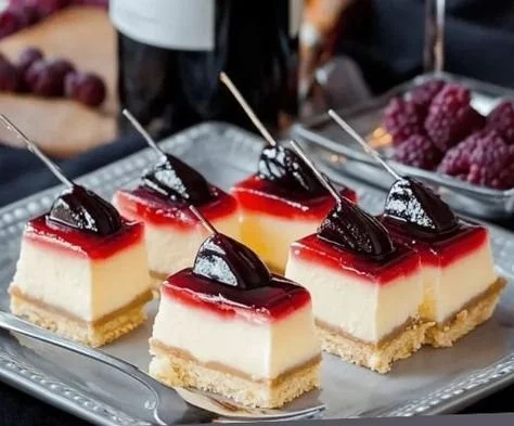 Deliciously decadent cheesecake bars on a serving platter