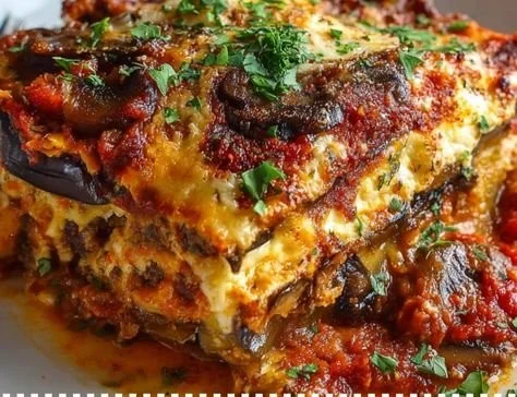 Delicious homemade Eggplant Lasagna with layers of cheese and sauce.