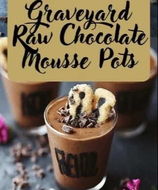 Graveyard Chocolate Mousse Pots with spooky decorations
