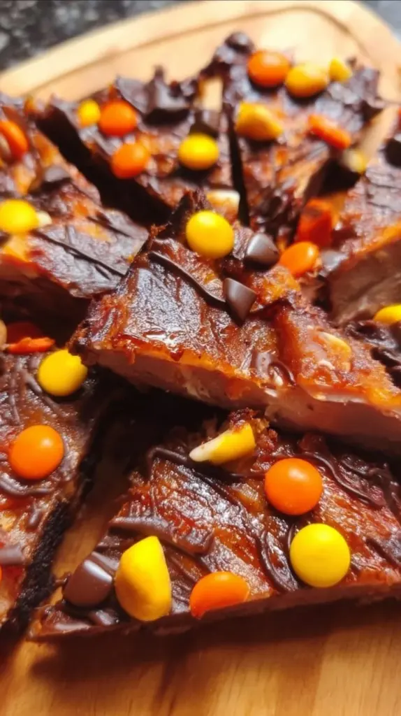 Colorful Halloween candy bark with festive toppings