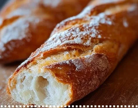 Homemade baguettes fresh out of the oven, golden and crusty.