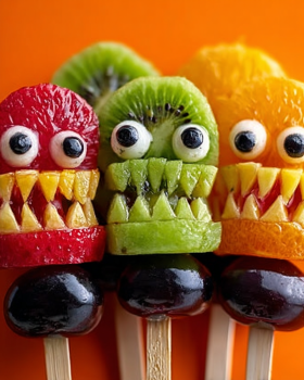 Fun Monster Fruit Skewers: Colorful Creations for Happy Healthies! 6 fruit skewers