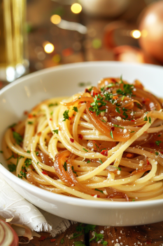 Caramelized Onion Pasta with Chili Oil