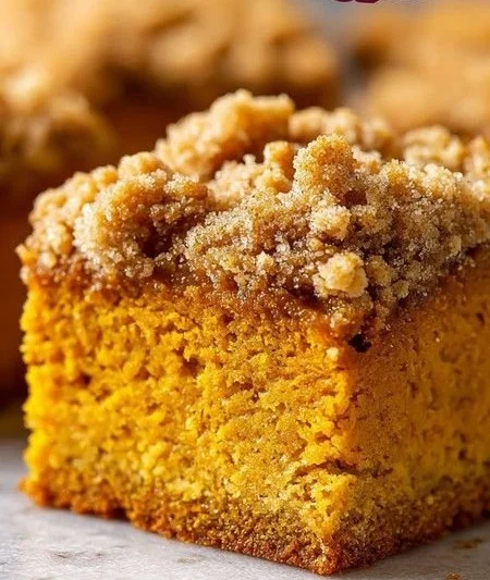 Delicious pumpkin coffee cake served on a plate with coffee