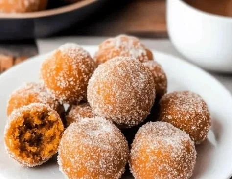 Delicious homemade pumpkin donut holes coated in cinnamon sugar