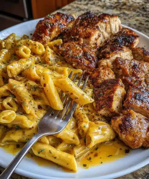 Cheesy Garlic Butter Chicken Penne with Alfredo Cream
