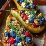 Baked Pears with Berries, Honey, Walnuts & Blue Cheese