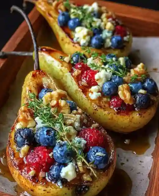 Perfect Baked Pears with Berries, Honey, Walnuts & Blue Cheese Recipe: Sweet-Savory Fall Dessert 1 Baked Pears with Berries, Honey, Walnuts & Blue Cheese