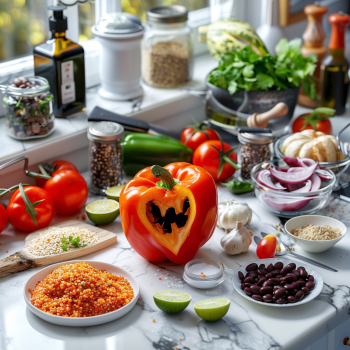 Perfect Vegan Jack-o'-Lantern Peppers Recipe: Spooky, Stuffed Halloween Sides 2 Vegan Jack-o'-Lantern Peppers Recipe