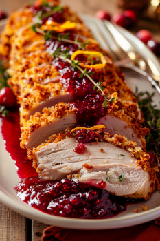Crusted Turkey Fillets with Cranberry Sauce